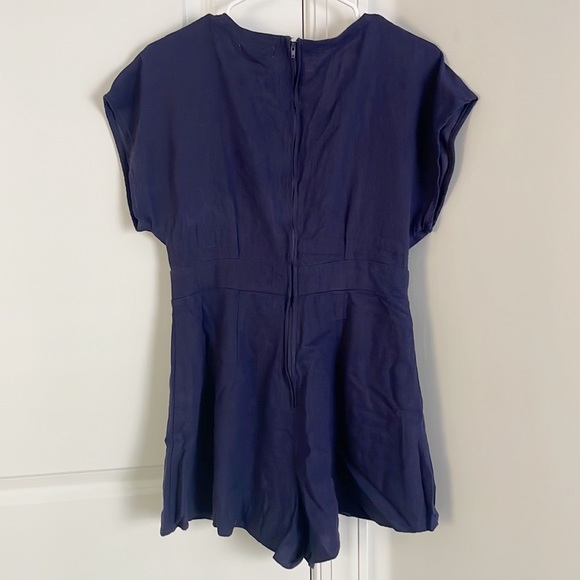 Altar’d State Linen Blend Navy Blue Romper Size Med - Picture 3 of 4